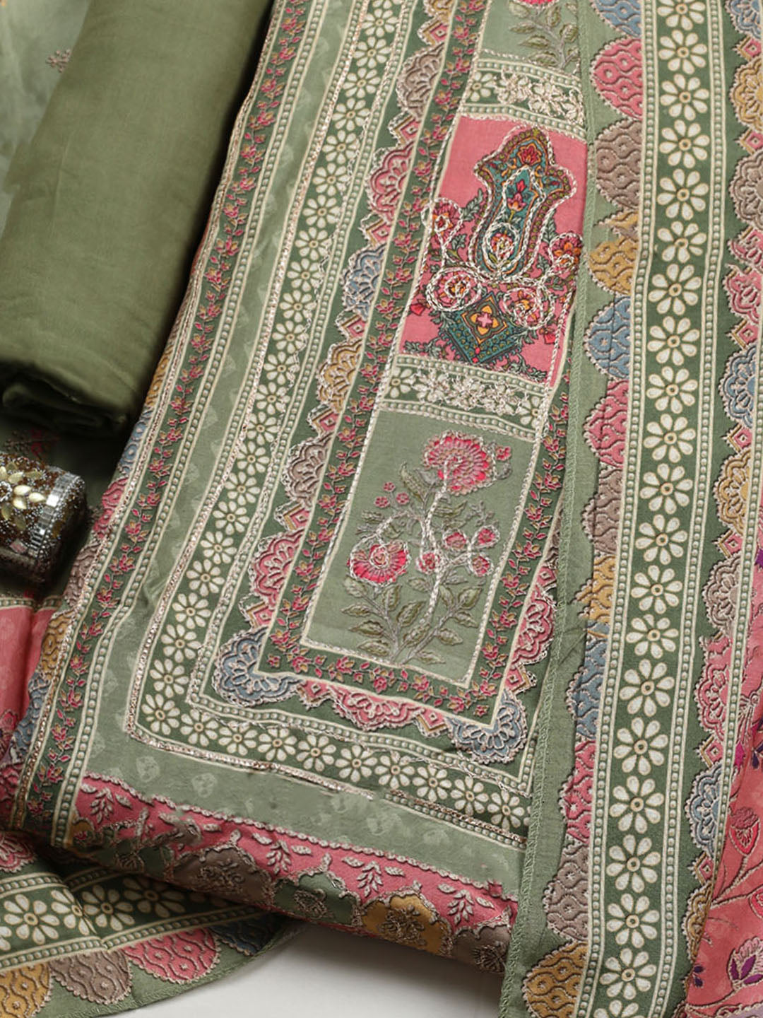 Embroidered Muslin Unstitched Suit With Pant &amp; Dupatta