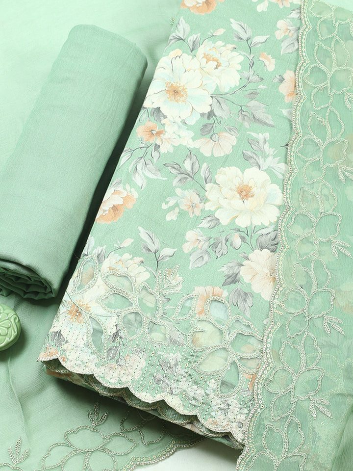 Embroidered, Cotton Blend Unstitched Suit With Pant &amp; Dupatta
