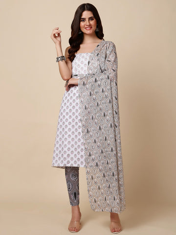 Printed Cotton Unstitched Suit With Dupatta