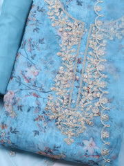 Neck Embroidered Organza Unstitched Suit With Dupatta