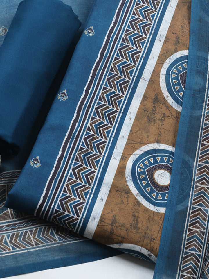 Embroidered Cotton Blend Unstitched Suit With Pant &amp; Dupatta