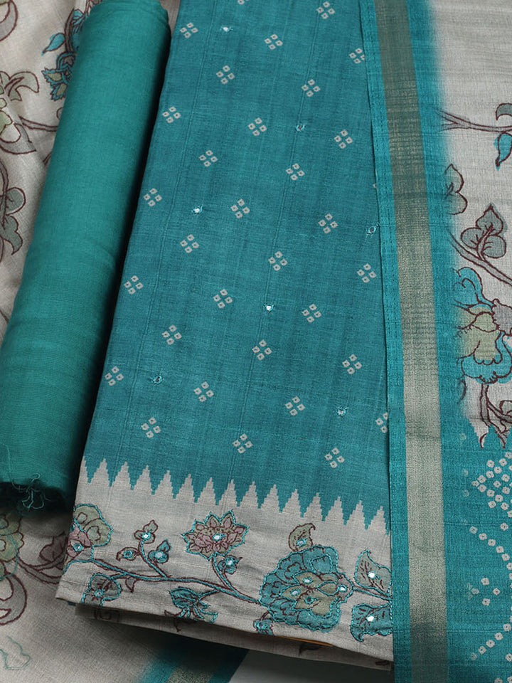 Embroidered Tussar Unstitched Suit With Dupatta
