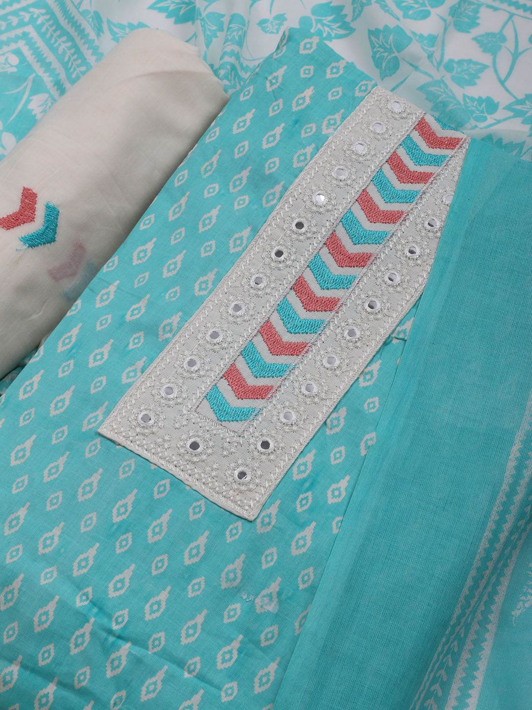 Printed Cotton Blend Unstitched Suit With Dupatta