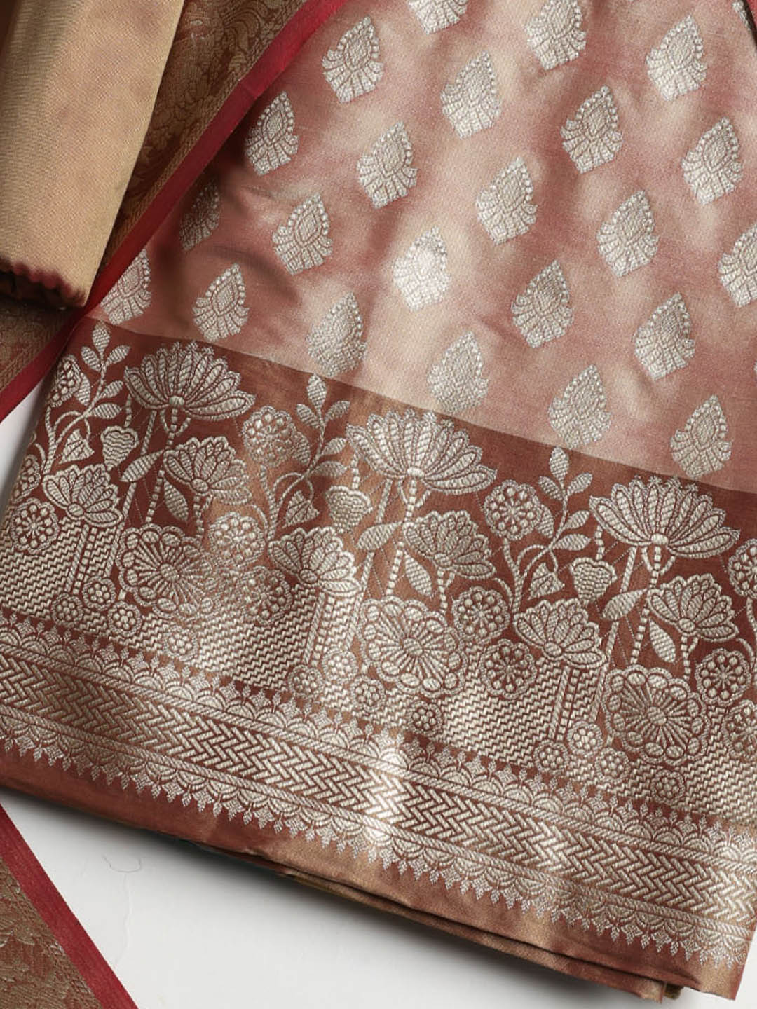 Woven Banarasi Chanderi Unstitched Suit With Dupatta