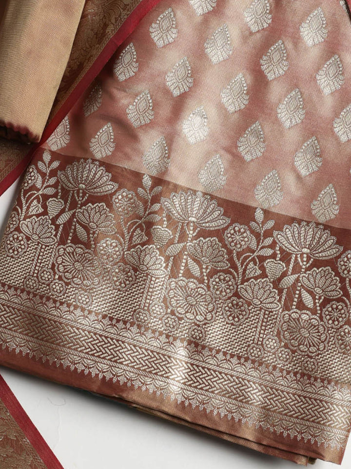 Woven Banarasi Chanderi Unstitched Suit With Dupatta