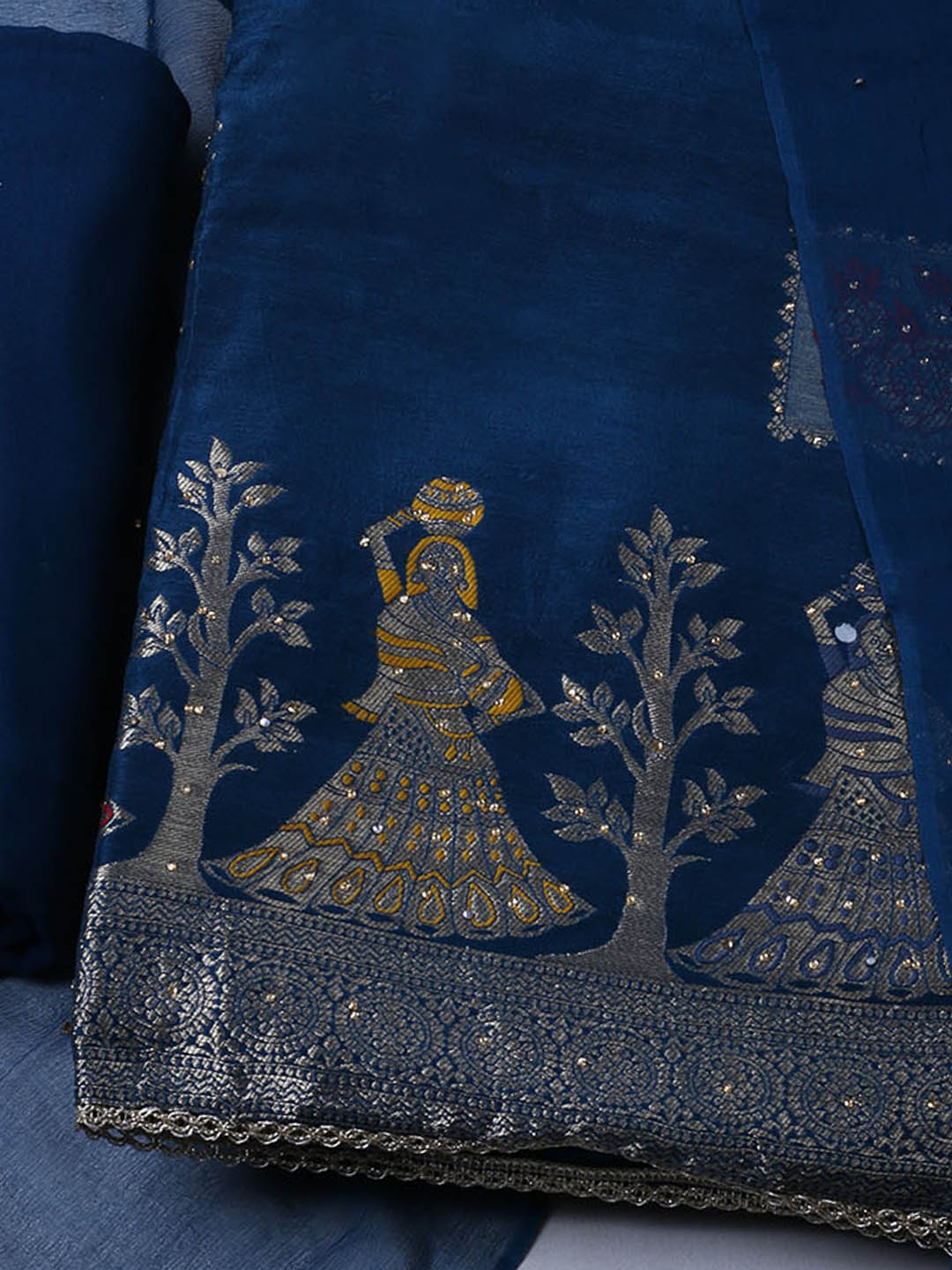 Woven Design Chanderi Unstitched Suit With Pant &amp; Dupatta