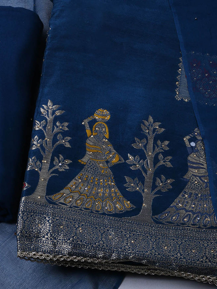Woven Design Chanderi Unstitched Suit With Pant &amp; Dupatta