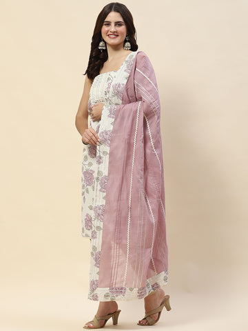 Neck Patti Printed Cotton Unstitched Suit Piece With Dupatta