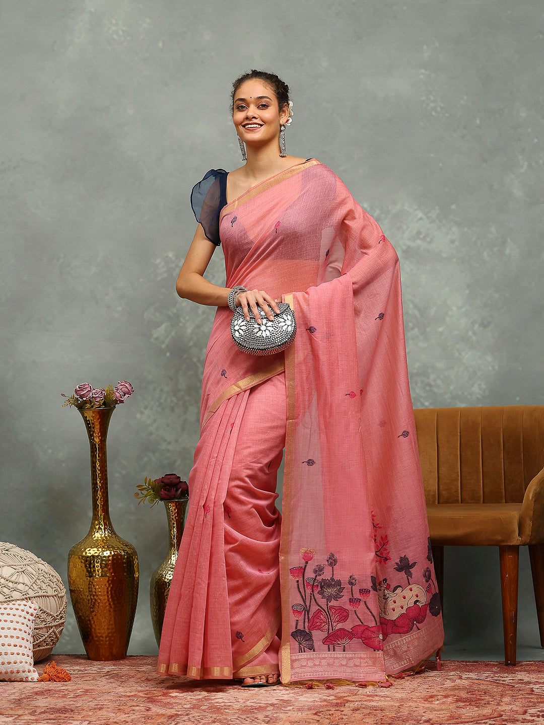 Woven Border Booti Art Silk Saree