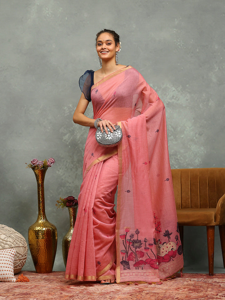 Woven Border Booti Art Silk Saree