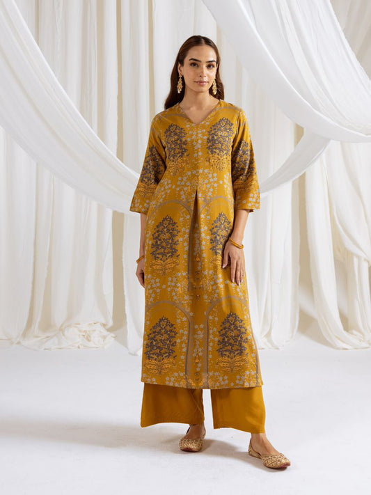 Printed Cotton Blend Kurta With Pants