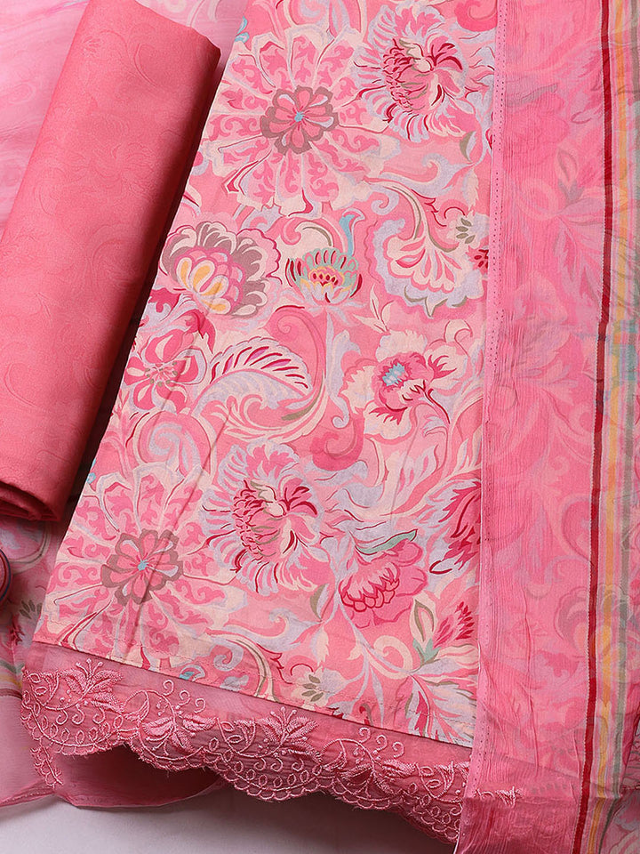 Embroidered Cotton Blend Unstitched Suit With Pant &amp; Dupatta