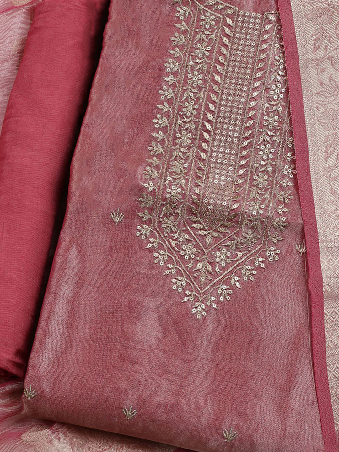 Neck Embroidered Tissue Unstitched Suit With Dupatta