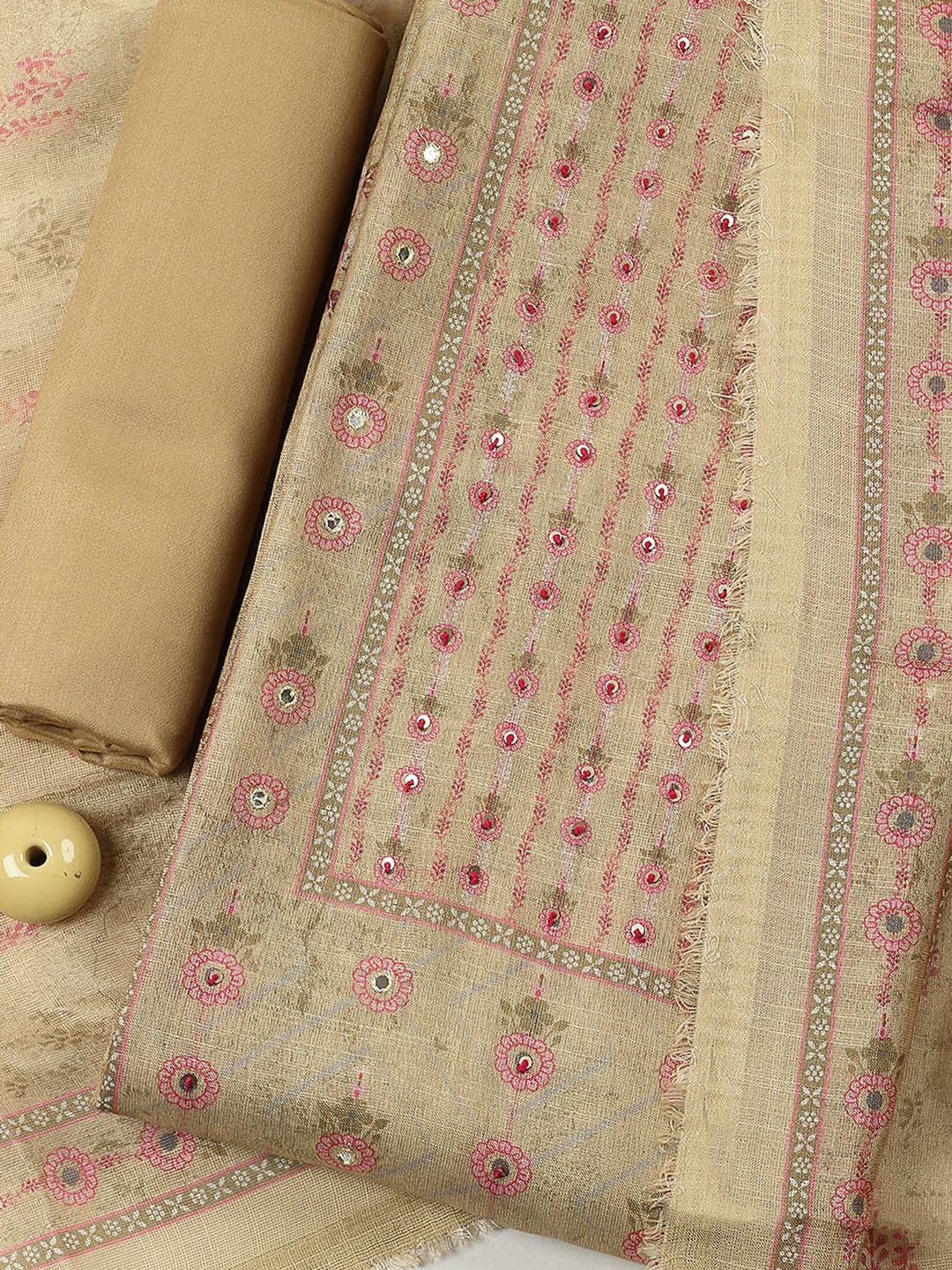 Embellished Tissue Unstitched Suit With Pant &amp; Dupatta