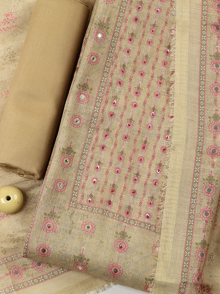 Embellished Tissue Unstitched Suit With Pant &amp; Dupatta
