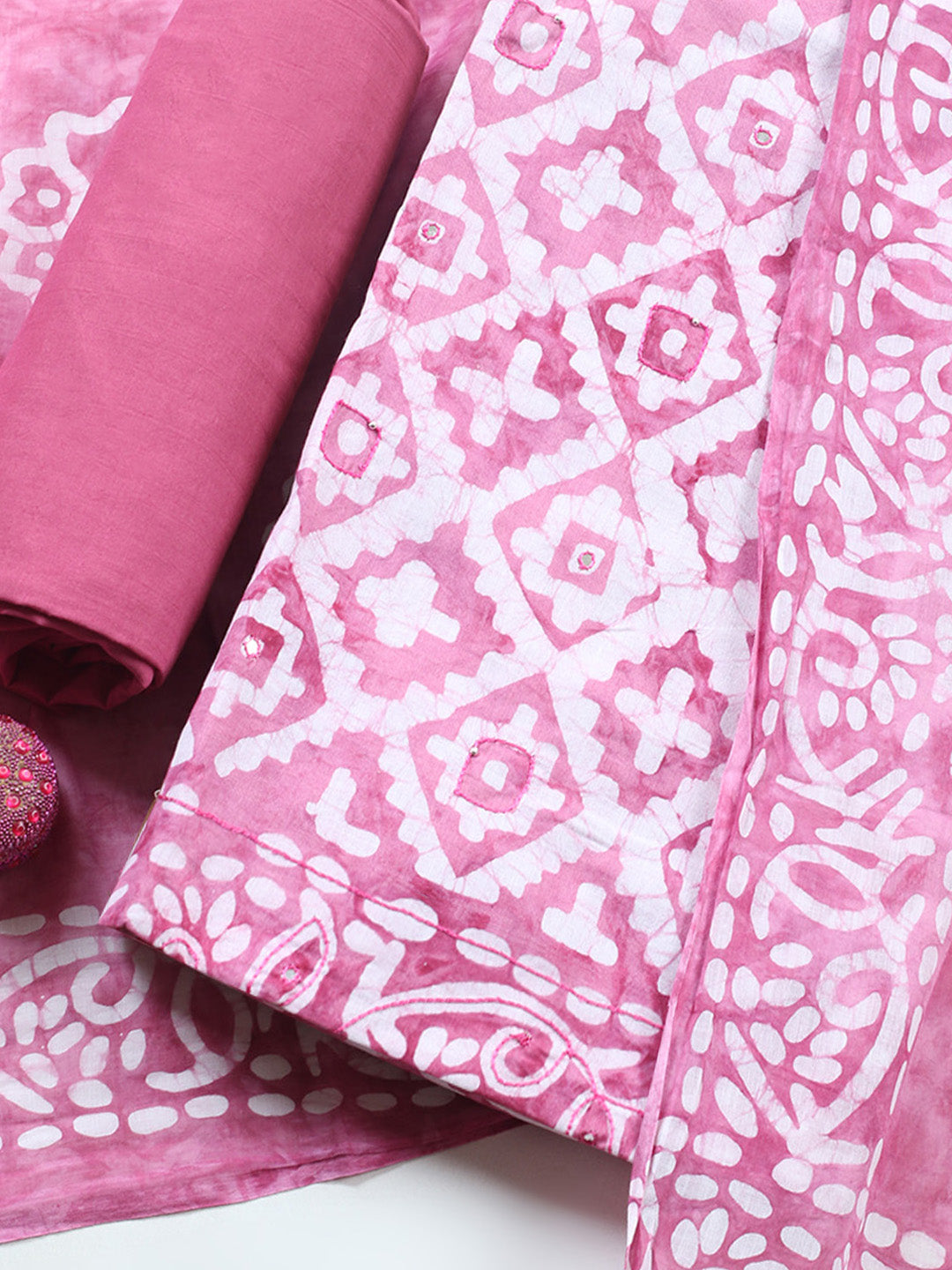 Printed Cotton Blend Unstitched Suit With Pant &amp; Dupatta