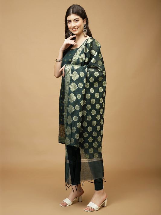 Woven Chanderi Unstitched Suit Piece With Dupatta