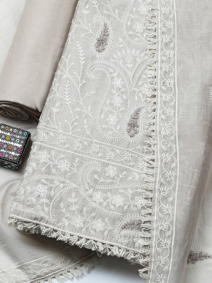 Embroidered Cotton Blend Unstitched Suit With Pant &amp; Dupatta