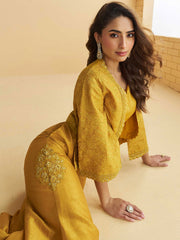 Embroidered Art Silk Choli & Plazzo With Jacket