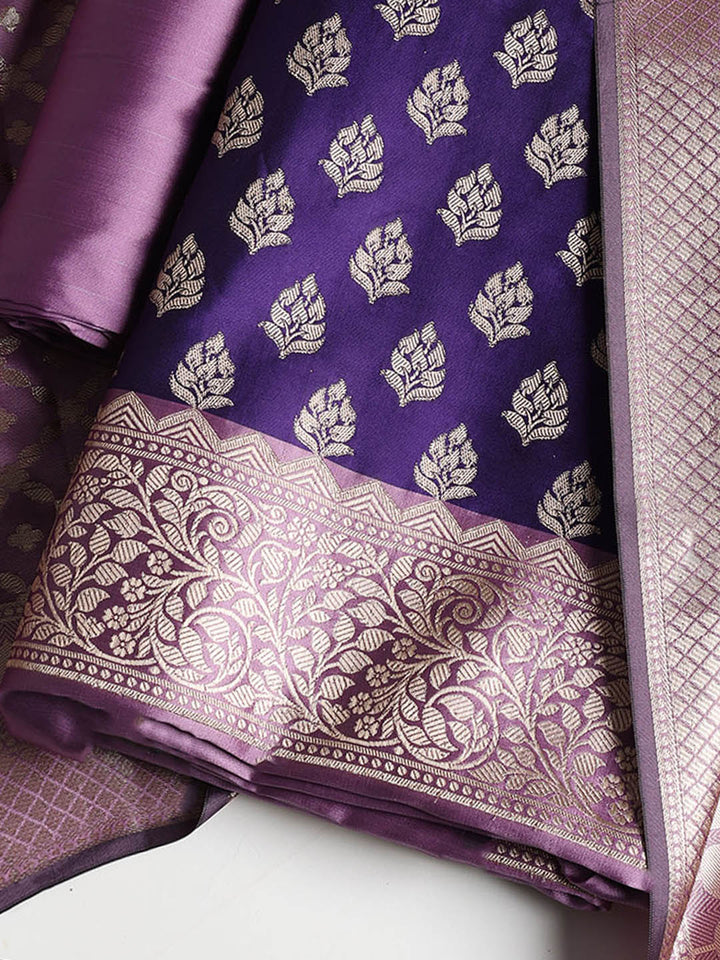 Woven Banarasi Chanderi Unstitched Suit With Dupatta