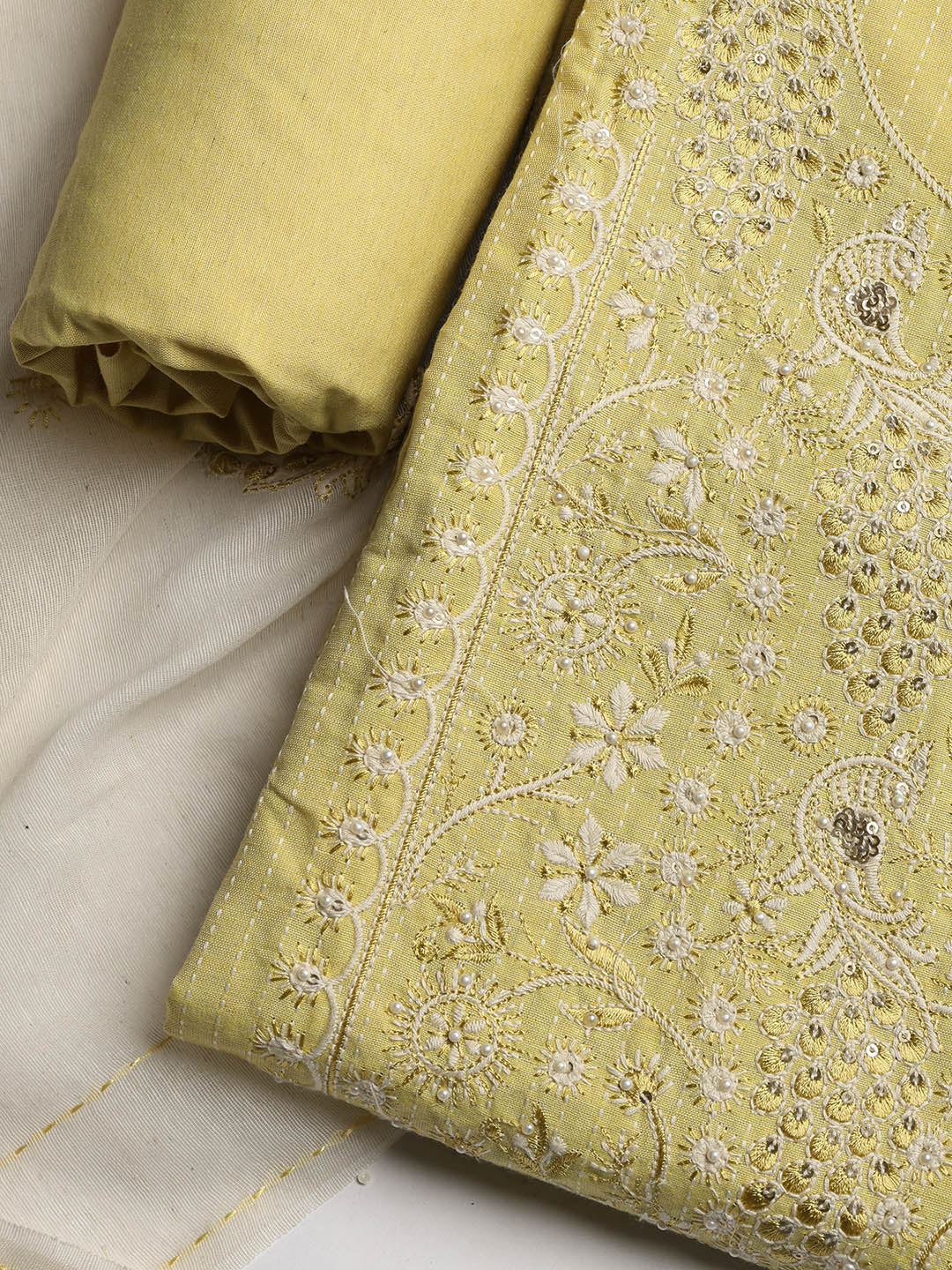 Embroidered Cotton Blend Unstitched Suit With Dupatta