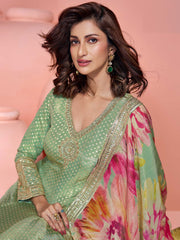 Embroidered Art Silk A Line Dress With Dupatta