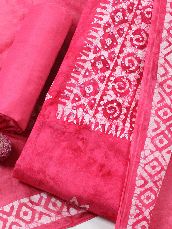 Embroidered Cotton Blend Unstitched Suit With Pant &amp; Dupatta