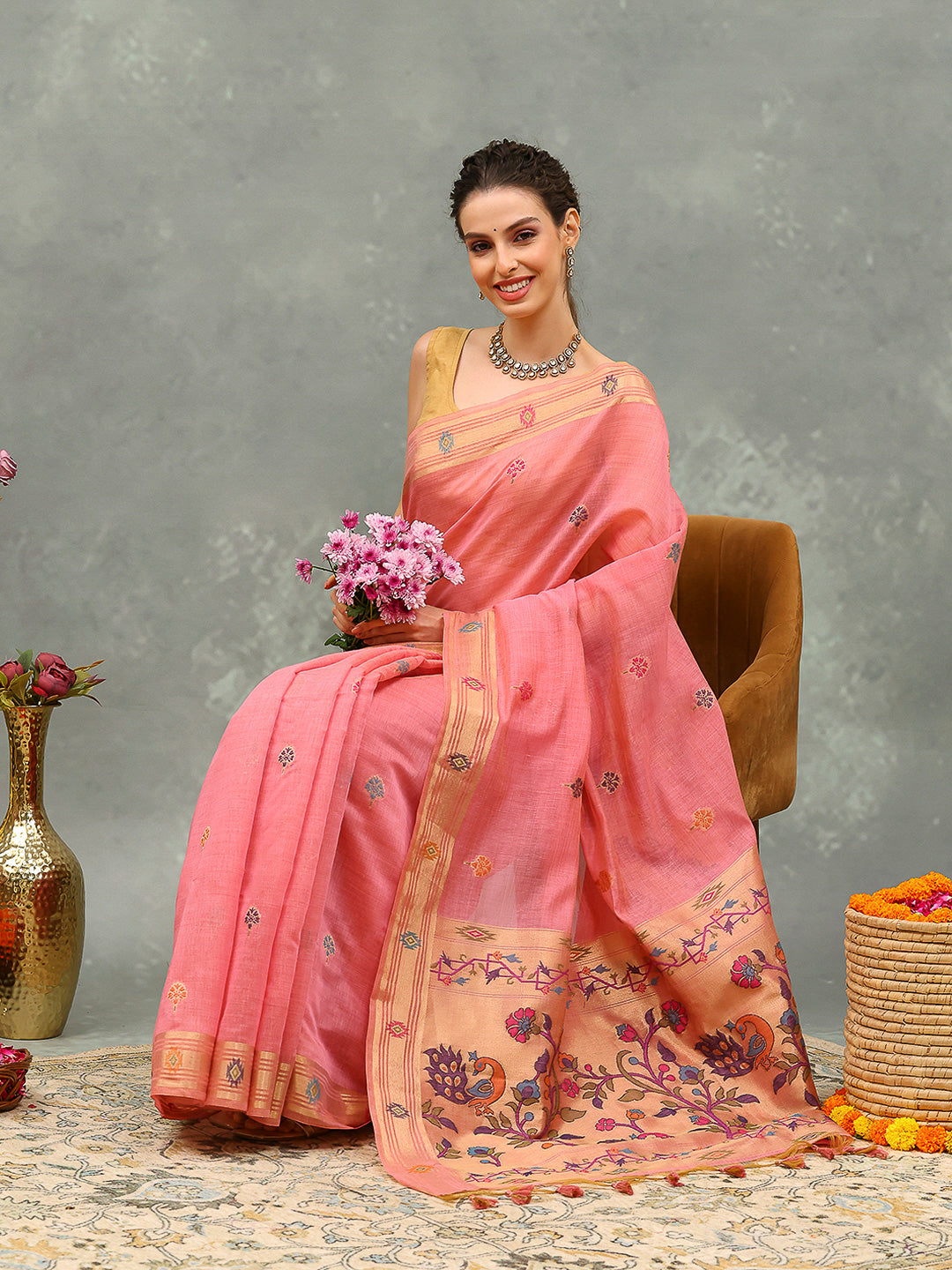 Embroidered Cotton Blend Saree