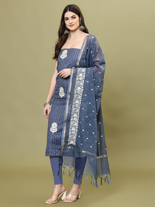 Embroidered Cotton Blend Unstitched Suit Piece With Dupatta