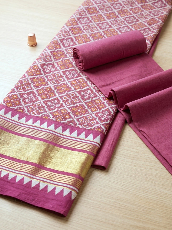 Embroidered Art Silk Unstitched Suit With Pant &amp; Dupatta