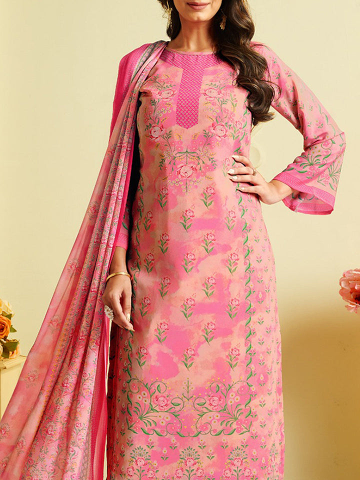 Printed Crepe Unstitched Suit With Pant &amp; Dupatta