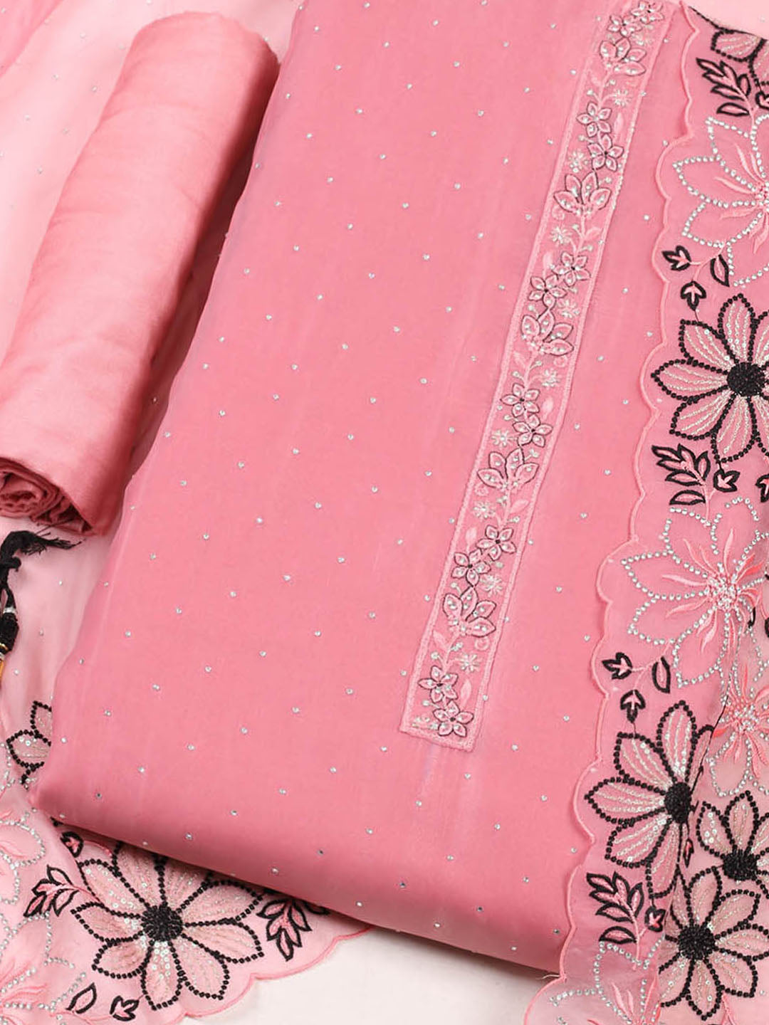Embellished Organza Unstitched Suit With Pant &amp; Dupatta