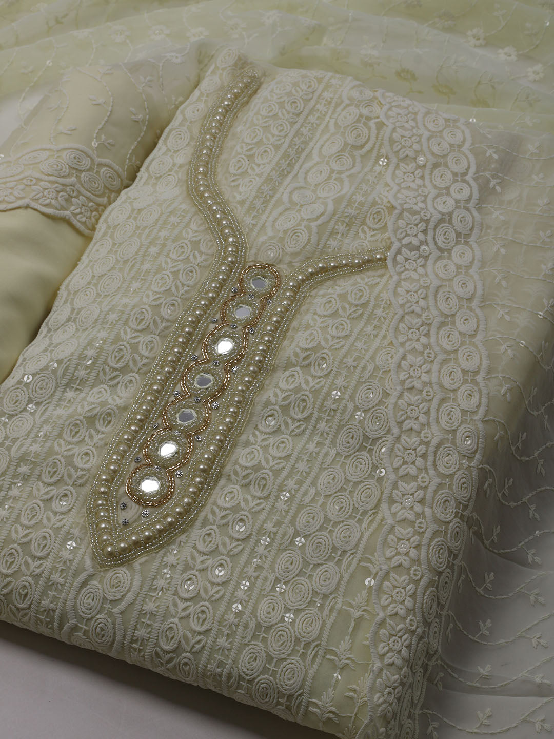 Chikan Work Georgette Unstitched Suit With Dupatta