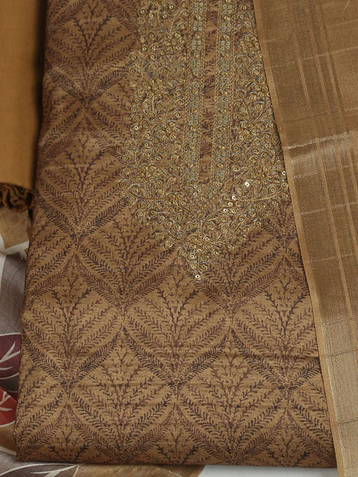 Embroidered Cotton Unstitched Suit With Pant &amp; Dupatta