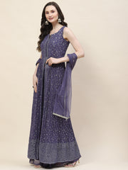 Resham Sequin Embroidery Georgette Kurta With Palazzo & Dupatta