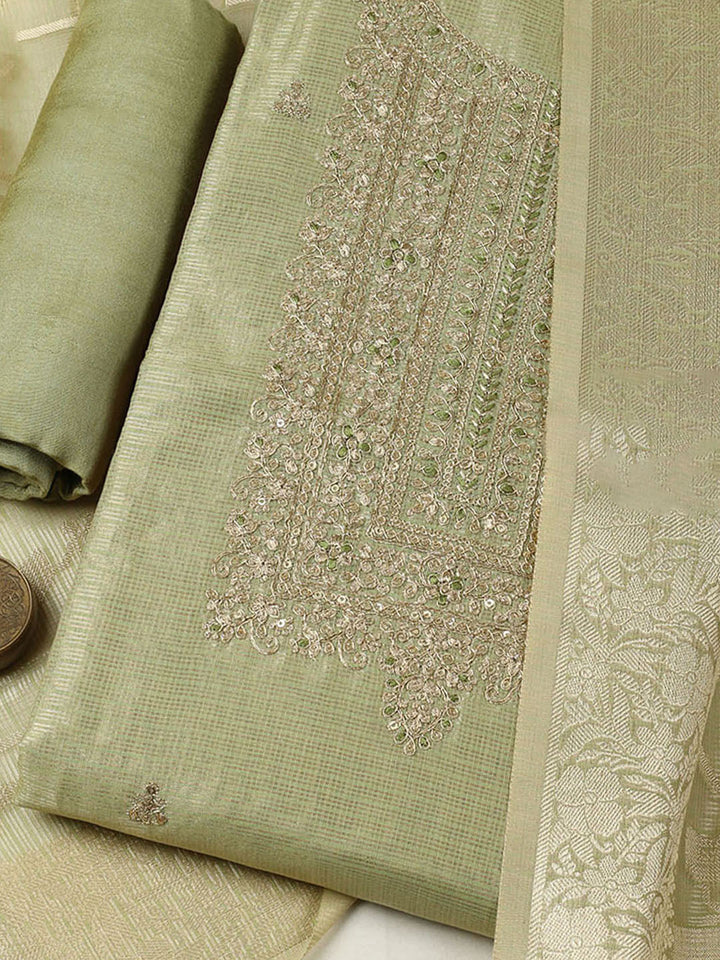 Embroidered Tissue Unstitched Suit With Pant &amp; Dupatta