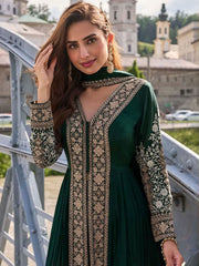 Embroidered Chinon Kurta With Plazzo & Dupatta