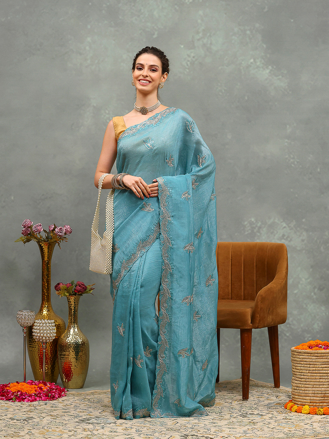Embroidered Chiffon Saree