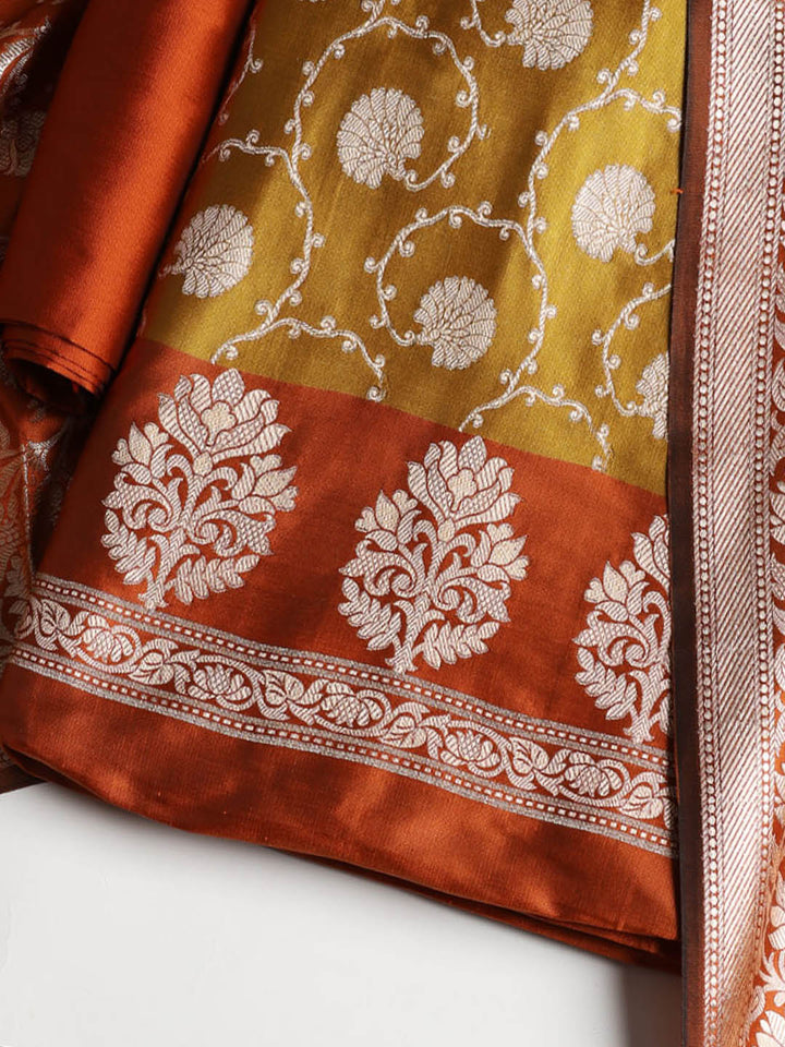 Woven Banarasi Chanderi Unstitched Suit With Dupatta
