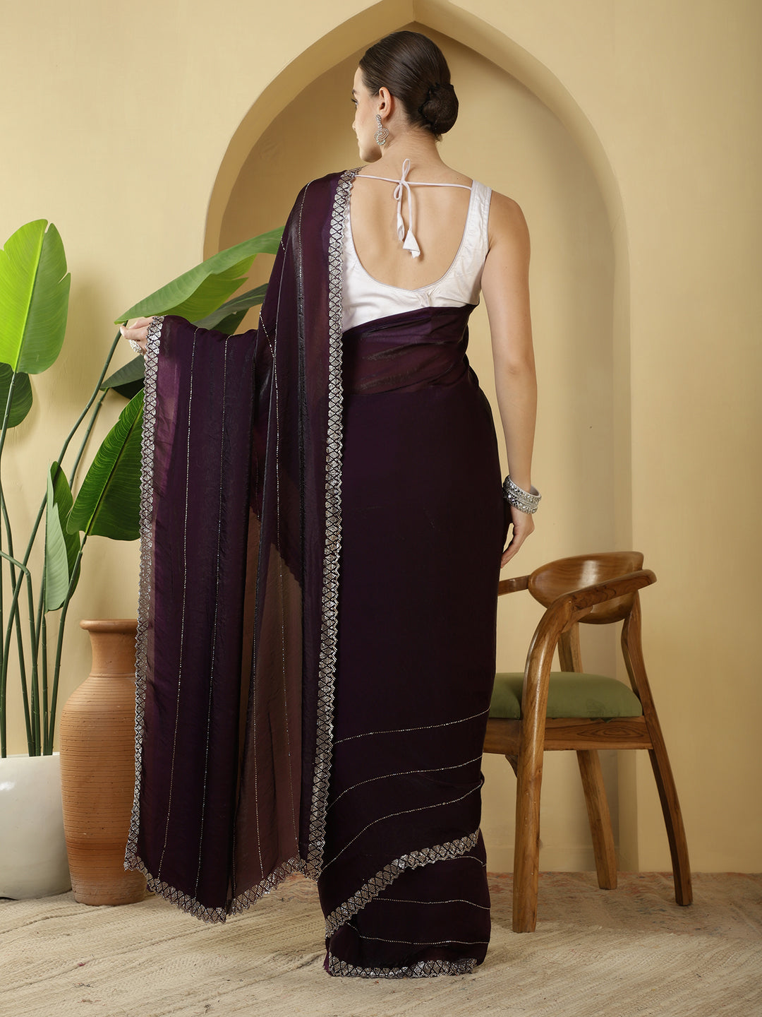 Sequence Work Satin Saree