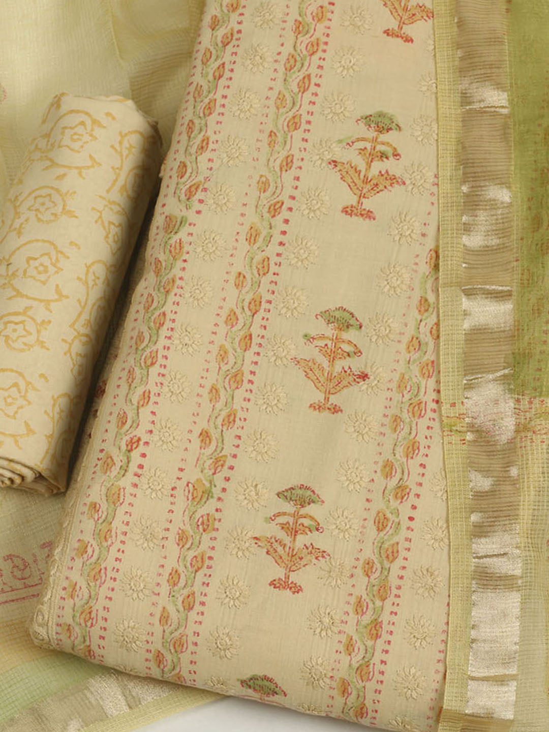 Printed Cotton Unstitched Suits Printed Suit With Pant &amp; Dupatta