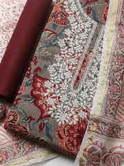 Printed Cotton Blend Ustitched Suit With Pant & Dupatta