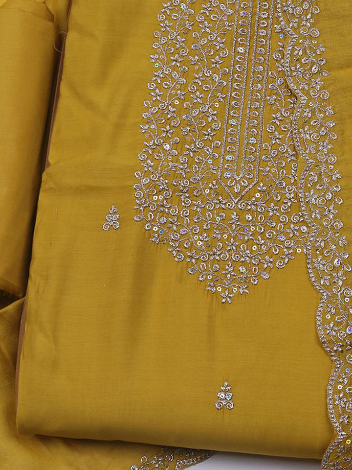 Neck Embroidered Chanderi Unstitched Suit With Dupatta