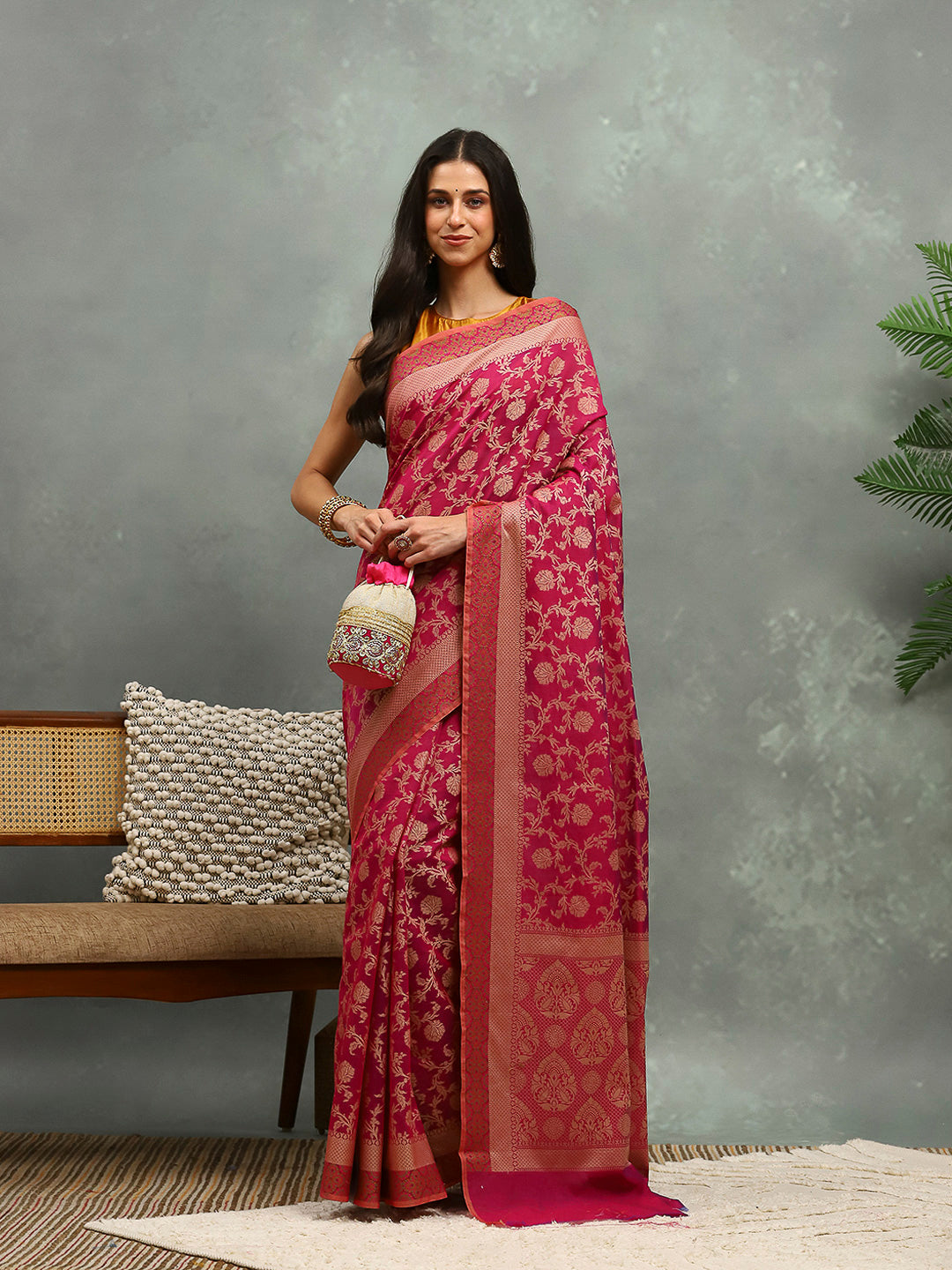 Resham Embroidered Cotton Blend Woven Saree