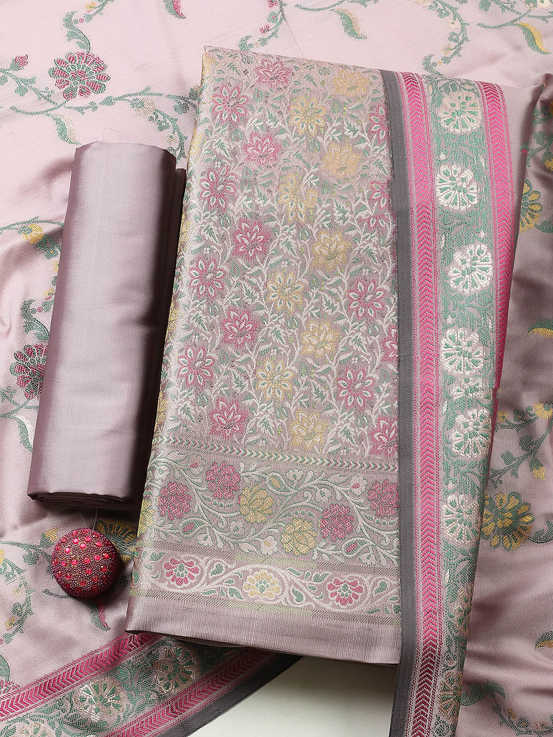 Woven Design Chanderi Unstitched Suit With Pant &amp; Dupatta