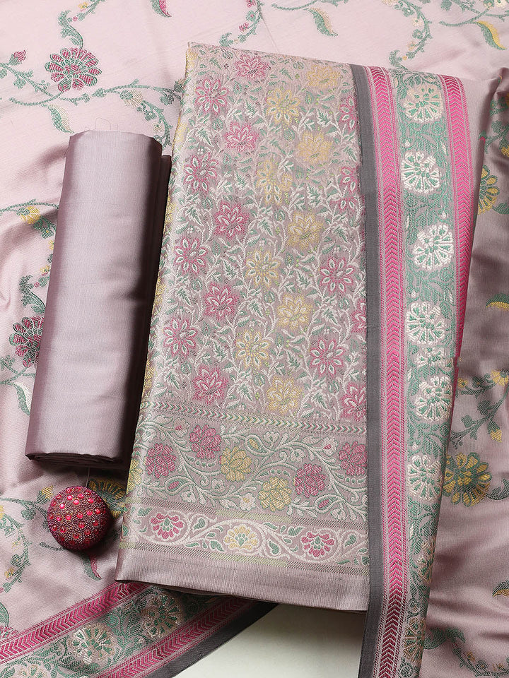 Woven Design Chanderi Unstitched Suit With Pant &amp; Dupatta