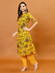 Floral Print Cotton Kurti With Pants