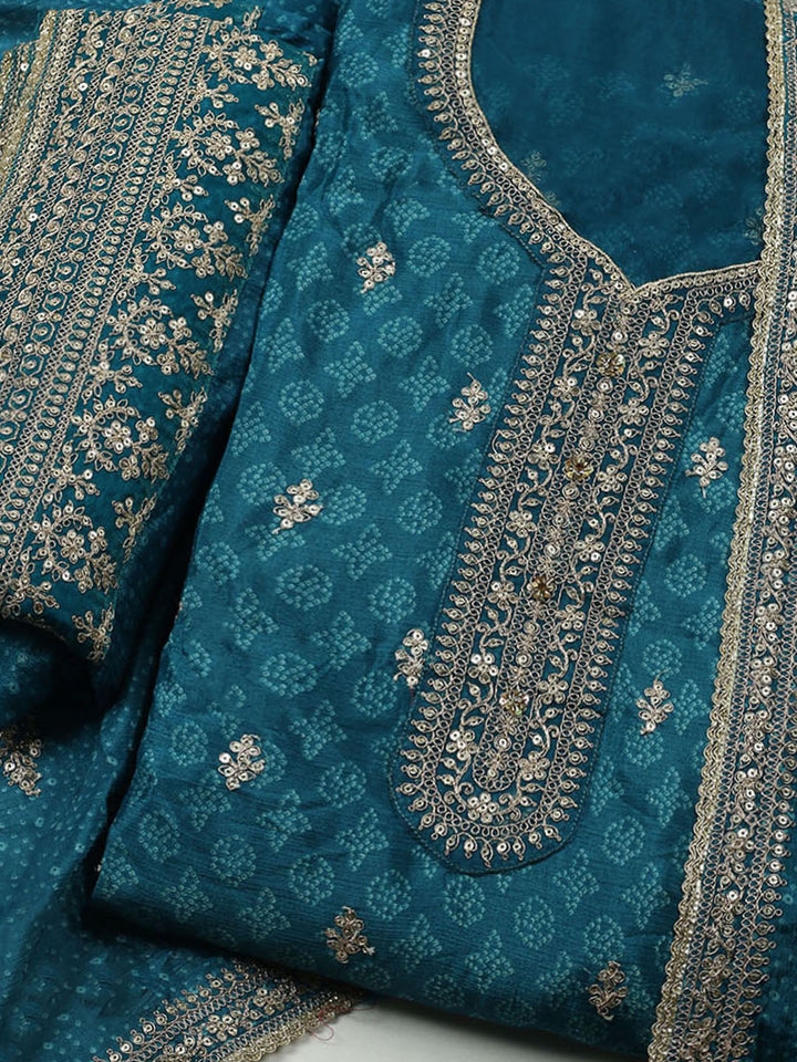 Embroidered Art Silk Unstitched Suit With Dupatta