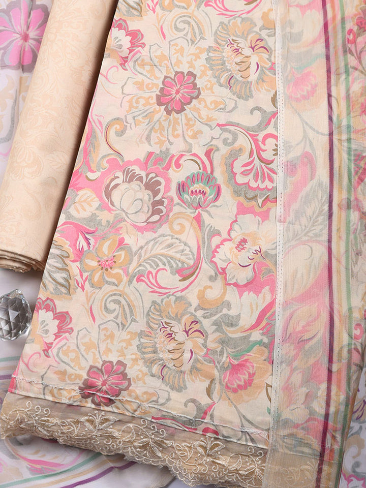 Embroidered Cotton Blend Unstitched Suit With Pant &amp; Dupatta