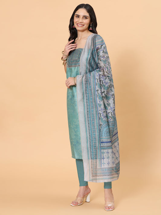 Printed Cotton Blend Unstitched Suit With Dupatta